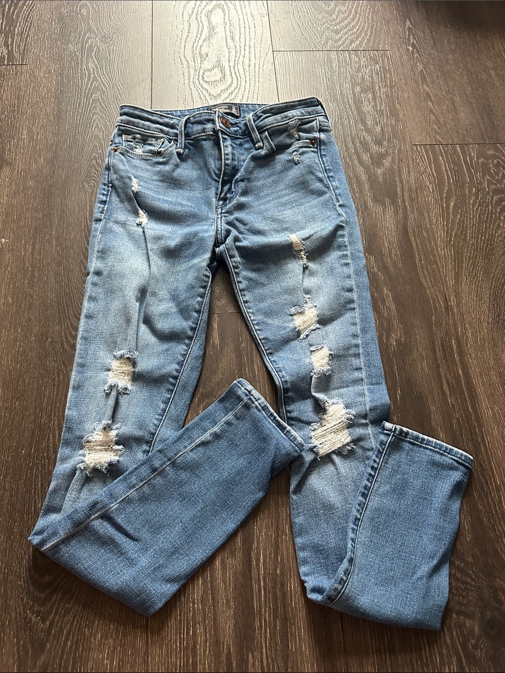 Abercrombie & Fitch low/mid rise Light Blue Distressed Skinny Jeans